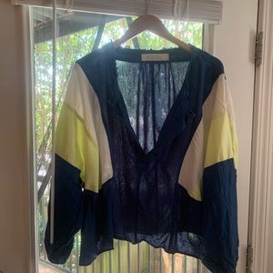 free people windbreaker blouse top small neon